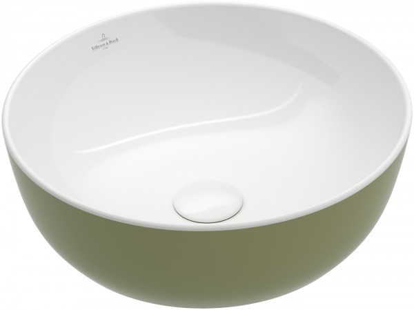 Villeroy & Boch Artis Aufsatzwaschbecken, 430 x 430 x 150 mm, Sage Green, ohne Überlauf, ungeschliff