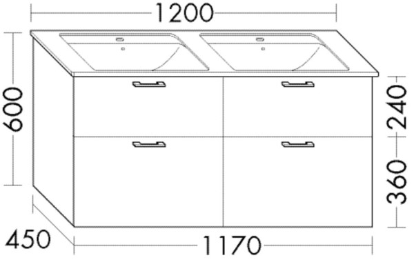 Burgbad Waschtischunterschrank zu Keramik-Waschtisch Sys30 PG4 Sana 600x1170x450 Weiß Hochglanz, WXW