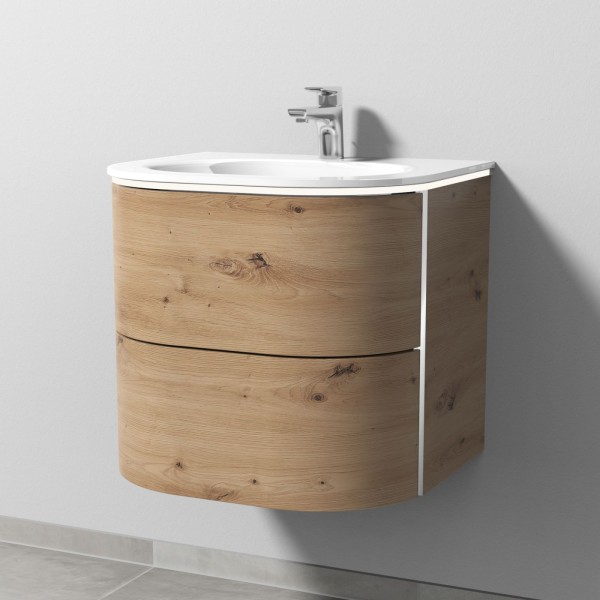 Sanipa 4balance Glas-Set mit 2 Auszügen und LED-Beleuchtung, Eiche Natural-Touch, DL21185