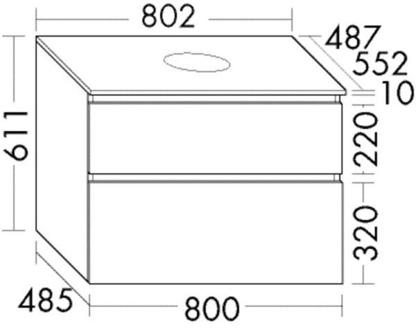 Burgbad Waschtischunterschrank Lin20 Melamin 611x802x552 Eiche Dekor Cashmere, WXOD080F5355