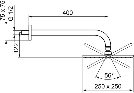 Hansa Kopfbrause HANSAVIVA 0418 Rosette eckig, 1-strahlig Ausladung 400 mm DN15 verchromt, 04180340