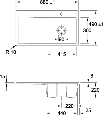 Villeroy & Boch Einbauspüle Subway Style 50 Flat 1000x510mm Exc-Garn. IB re Keram. Graphite cplus, 3