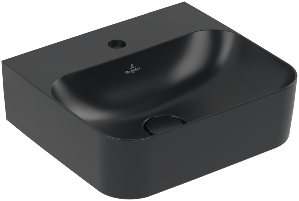 Villeroy & Boch Handwaschbecken Finion 436444 430x390mm,, 1 Hahnloch m. verd. ÜL. Pure Black cplus