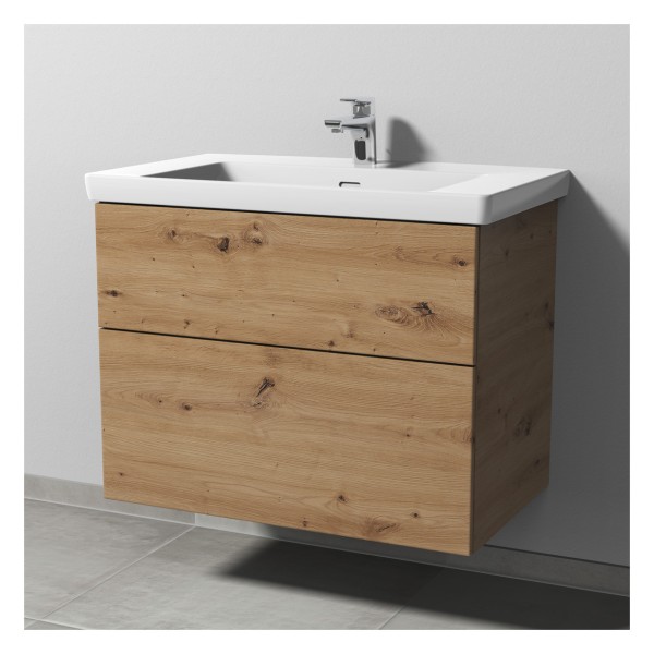 Sanipa 3way Waschtischunterbau zu Villeroy & Boch Subway 3.0 Waschtisch mit 2 Auszügen, Eiche Natura