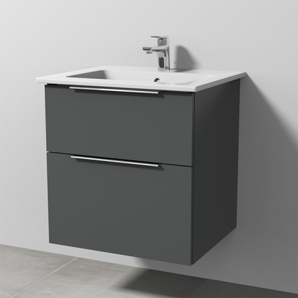 Sanipa 3way Keramik-Set Venticello Keramik-Waschtisch und Unterbau mit 2 Auszügen, Anthrazit-Matt