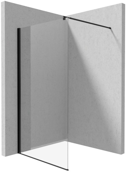 Neuesbad Walk-In Dusche Wand, Weißglas transparent mit Abdeckung, Schwarz, 110 cm