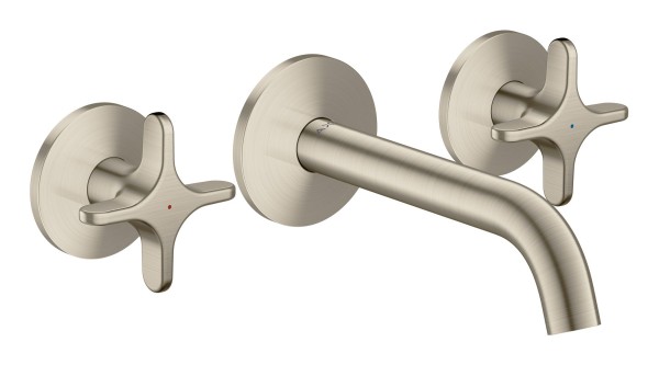 Hansgrohe 3-Loch Waschtischarmatur AXOR One Unterputz Wandm. 160mm Kreuzgriff brushed nickel, 48130