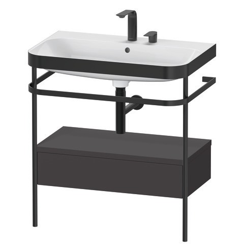 Duravit Happy D.2 Plus c-bonded Set mit Metallkonsole und Schubkasten Graphit Supermatt 775x490x850