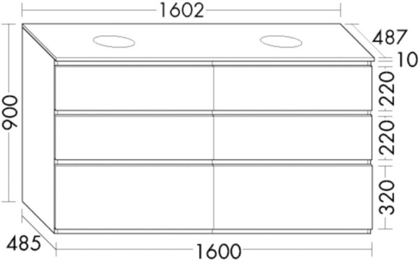 Burgbad Waschtischunterschrank Lin20 Acryl/Lack Matt 900x1602x487 Trend-/RAL-Farbe Matt, SGII160F538