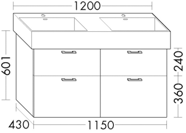 Burgbad Waschtischunterschrank Sys30 PG4 Sana 601x1150x430 Trend- oder RAL-Farbe HGL, WXYA115F5348