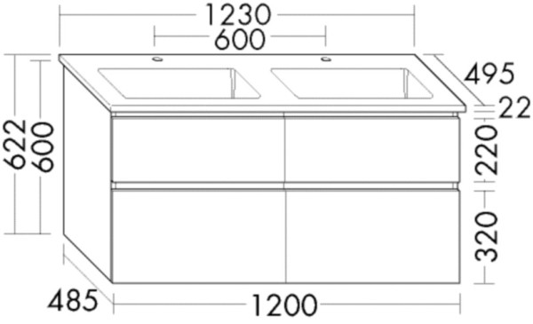 Burgbad Keramik Waschtisch-Set Lin20 HGL Schilf Ultramatt/Schwarz Matt, SGHN123F5643C0038