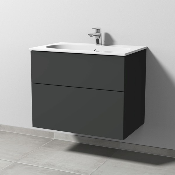 Sanipa 3way Waschtischunterbau zu Geberit Acanto Slim Waschtisch mit 2 Auszügen, Graphit-Matt