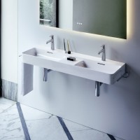 LAUFEN Doppel-Waschtisch VAL, ohne Hahnloch, mit Überlauf 1200x420 Halbnasszone mittig LCC weiß, H81 LAUFEN Doppel-Waschtisch VAL, ohne Hahnloch, mit Überlauf 1200x420 Halbnasszone mittig LCC weiß, H81