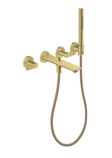 Hansgrohe 3-Loch Fertigset Wannemisch.Wand Unterputz Axor Citterio C mit HB Cubic cut brushed brass
