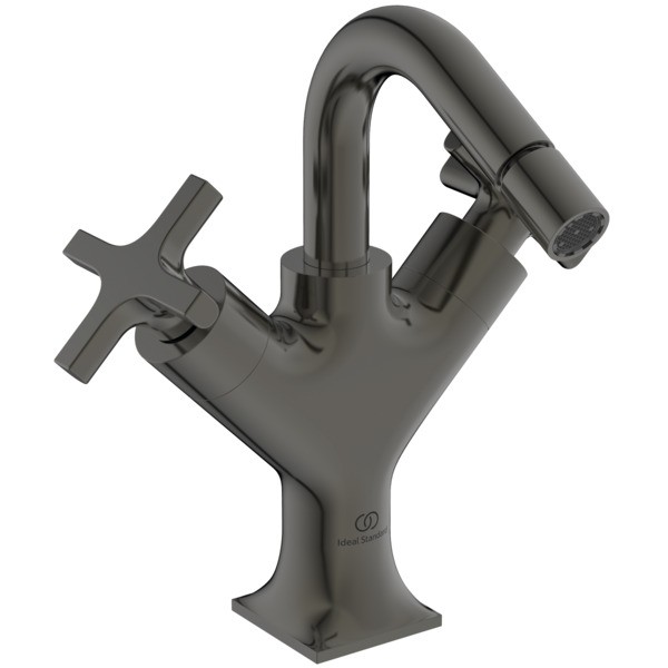 Ideal Standard Bidetarmatur Joy Neo m.Ablaufgarnitur Ausladung 115mm Kreuzgriffe Magnetic Grey, BD1