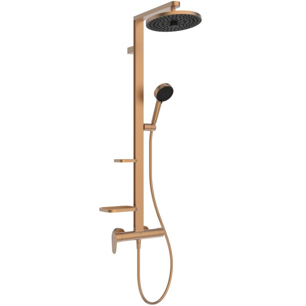 Ideal Standard Duschsystem CeraflowAlu+ mit Brausearm. 2 Ablagen,2-fach-Handbrause und 2F-Kopfbrause