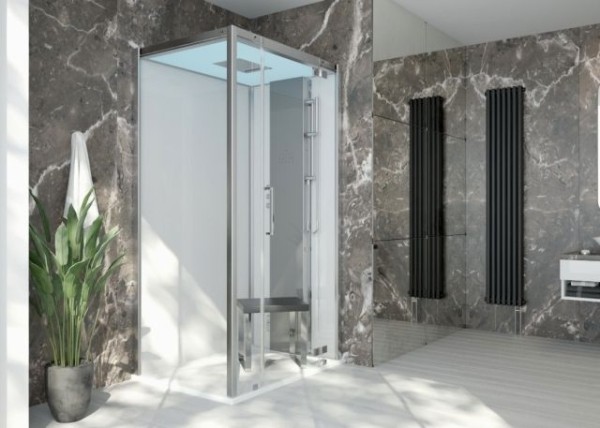 Hoesch Dampfkabine SensePerience 1200x900 rechts Nische Duschwanne Solique Weiss ohne Antirutsch