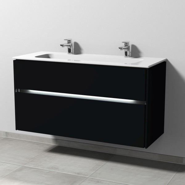 Sanipa Twiga Keramik-Set Design mit 2 Auszügen und LED-Beleuchtung, Schwarz-Matt, SL25308