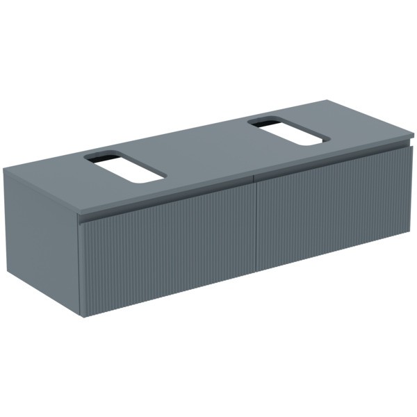 Ideal Standard Waschtischunterschrank Finesse Ausschnitt r/l 1402x505x378mm 2 Auszüge Aschblau matt,