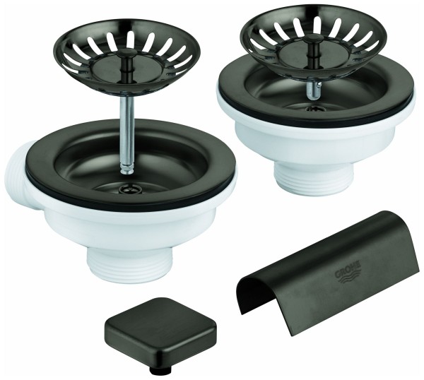 GROHE Spülen-Ablaufgarnitur 40999 2 Becken mit Exzenter hard graphite gebürstet, 40999AL0
