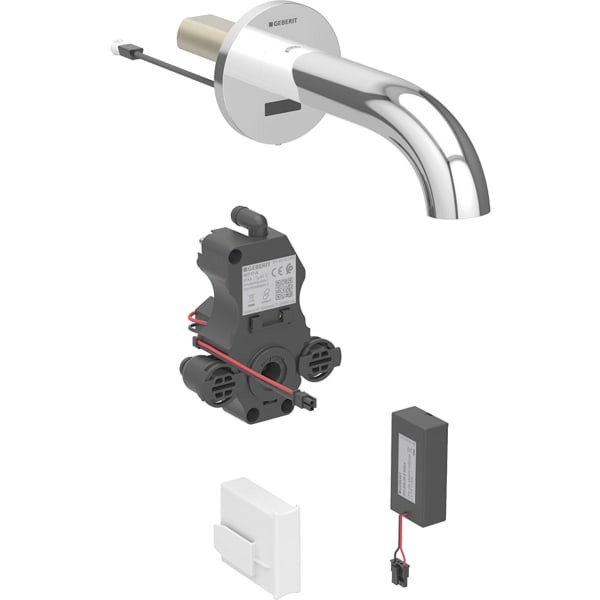 Geberit Waschtischarmatur Piave, Wandmontage mit UP-Funktion Batt. L 22cm mit Mischer, 116284211