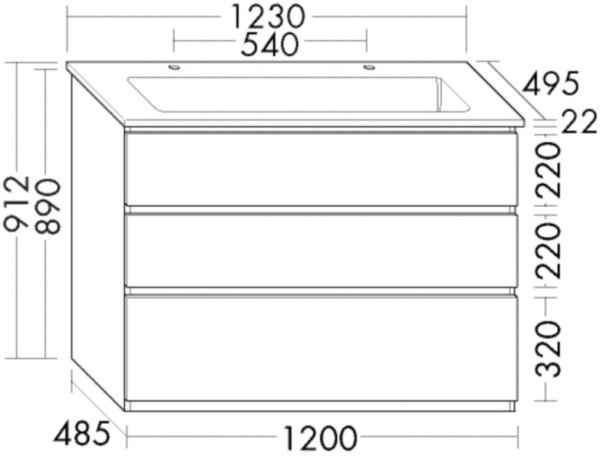 Burgbad Keramik Waschtisch-Set Lin20 HGL Weiß Hochglanz/Schwarz Matt, SGHK123F5366C0038