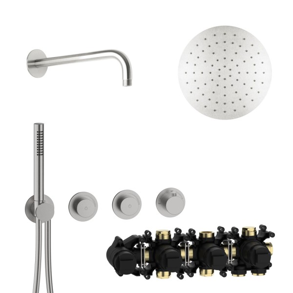 Herzbach MODUL7 PUSH-Thermostat-Set P-RB250 Wandarm Regenbrause Ø250mm Edelstahl, 70.702713.1.09