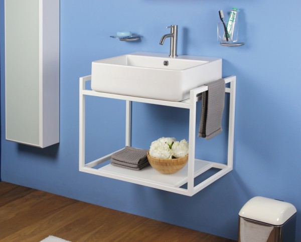 Koh-i-Noor Gestell für Waschbecken mit Ablage und Handtuchstange, matt lackiert weiss, WT009V