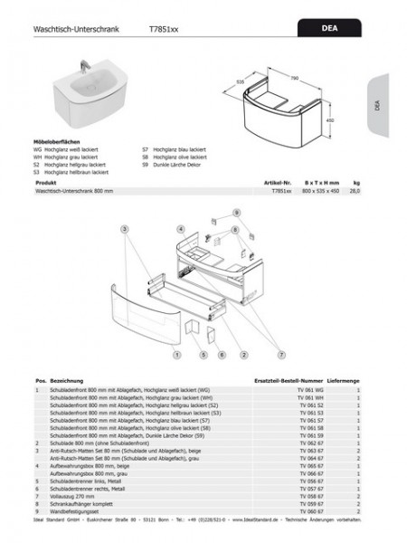 Ideal Standard Ablagebox DEA, für WT-US b:800mm, TV06667 TV06667