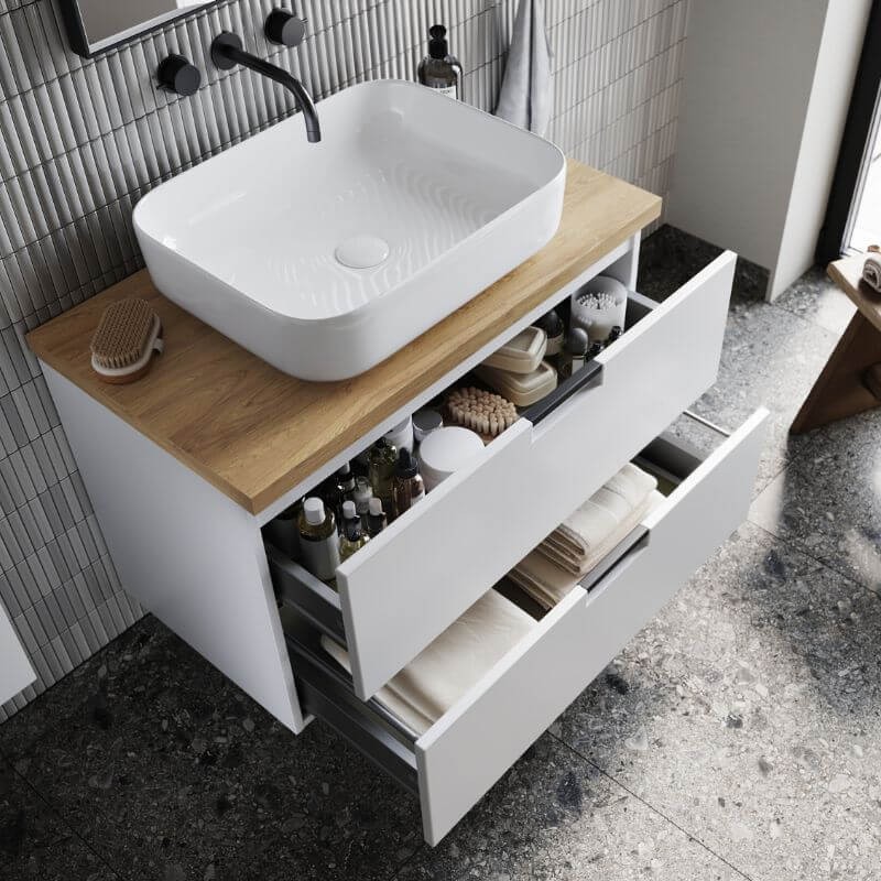 Neuesbad Keramik Aufsatzwaschtisch VIENETO 50 cm, weiss glänzend NB1DF50601