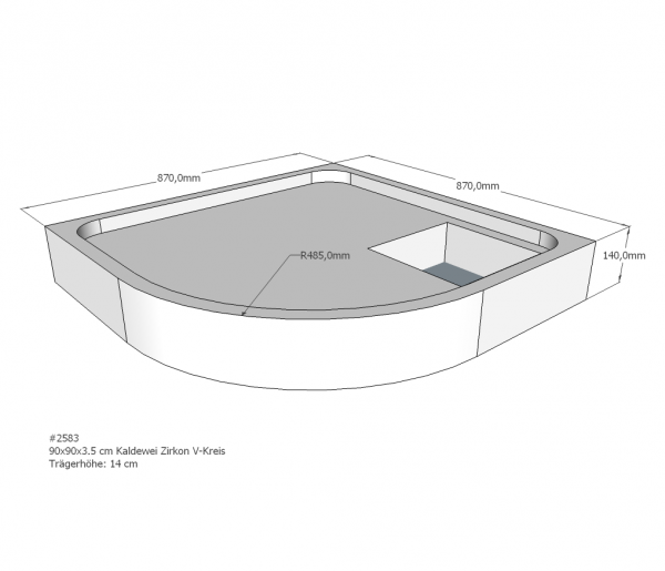 Neuesbad Wannenträger für Kaldewei Zirkon 90x90x3,5 Viertelkreis