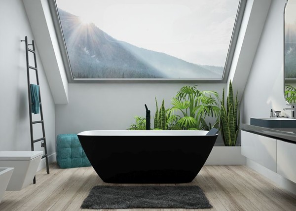 Hoesch Badewanne LaSenia 1800x900 freistehend flach, Solique, BiColor Weiß-Schwarz, 4504L.111