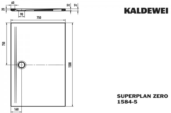 Kaldewei Duschwanne SUPERPLAN ZERO Modell 1584-5, 750x1500x20 mm, alpinweiß, 358447983001