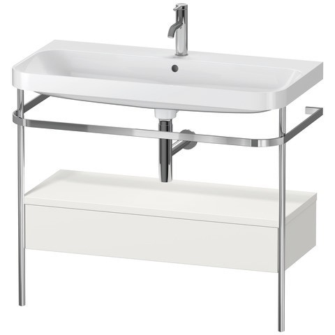 Duravit Happy D.2 Plus c-shaped Set mit Metallkonsole und Schubkasten Nordic Weiß Seidenmatt 975x490