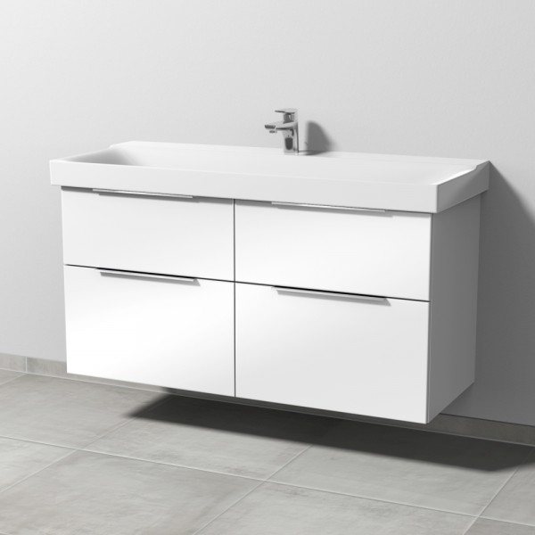 Sanipa 3way Waschtischunterbau zu Geberit Xeno2 Waschtisch mit 4 Auszügen, Weiß-Glanz