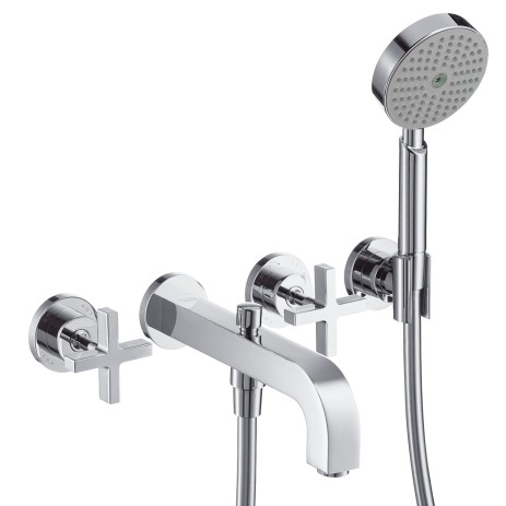 Hansgrohe 3-L.Wannenarmatur Axor Citterio F-Set Wand chrom Kreuzgriff/Handbr.ohne Platte, 39447000