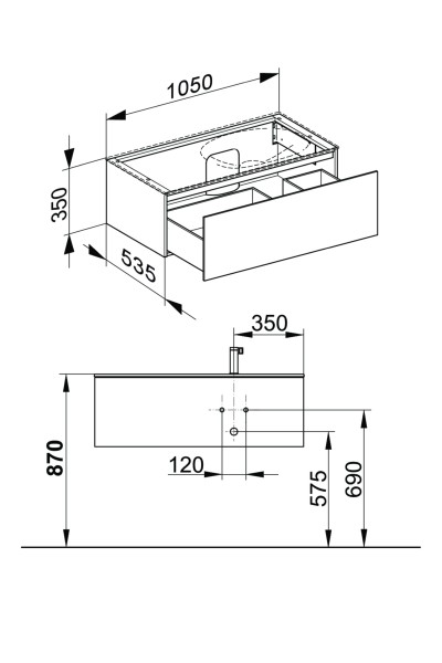 Keuco Waschtischunterschrank Edition 11 31254, 1 Front-Auszug, B: 1050, H: 350, T: 535 mm