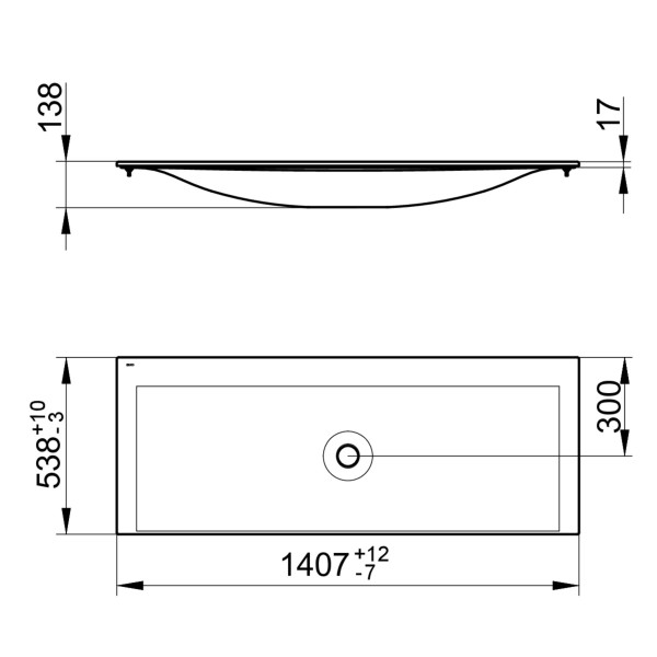 Keuco Keramikwaschtisch Edition 11 31160, B: 1405, H: 17, T: 538 mm, mit Oberflächenversiegelung Cle