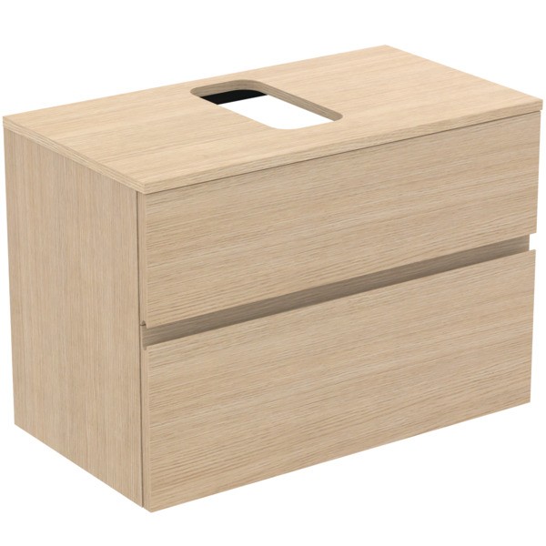 Ideal Standard Waschtischunterschrank Finesse Ausschnitt r/l 802x440x558mm 2 Auszüge Eiche weiss, E3