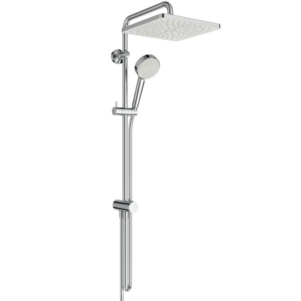 Ideal Standard Duschsystem Eco Ceratwist T25 ohne Arm. 2-fach-Handbrause und eckige Kopfbrause Chrom