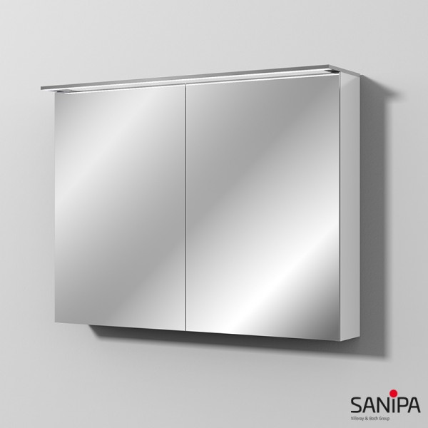 Sanipa Reflection Spiegelschrank MALTE 100 mit LED-Aufsatzleuchte, Weiß-Glanz