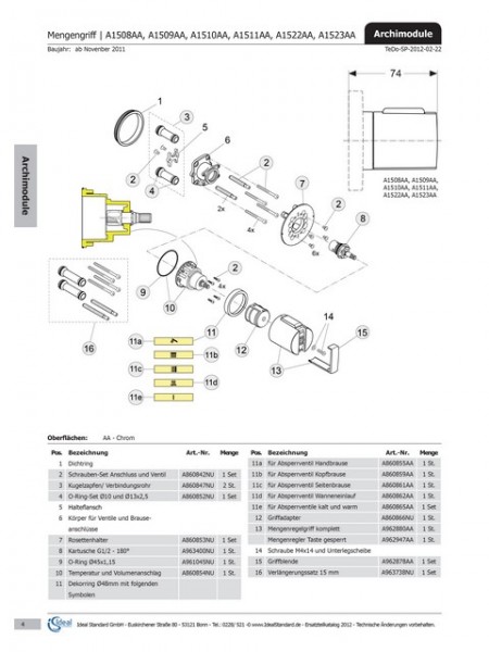 Ideal Standard Dekorring DEA, mit Symbol Seitenbrause, A860861AA Armaturenmodule