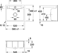 Preview: Villeroy & Boch Preview: Villeroy & Boch Einbauspüle Siluet 60 S flat 600x510mm Ablgarn. aus TitanCeram Graphite cplus, 33461