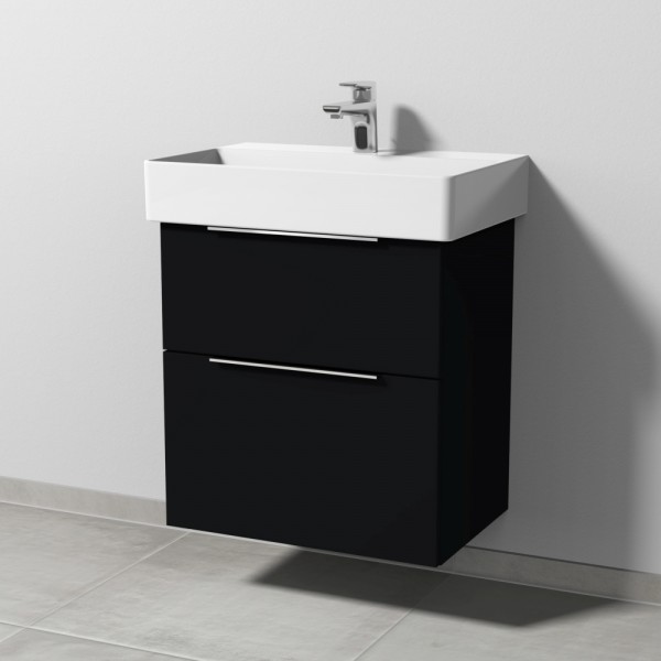 Sanipa 3way Waschtischunterbau zu Duravit Dura Square Waschtisch mit 2 Auszügen, Schwarz-Matt