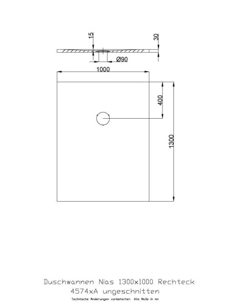 Hoesch Duschwanne Nias 1300x1000x35 strukturierte Oberfläche