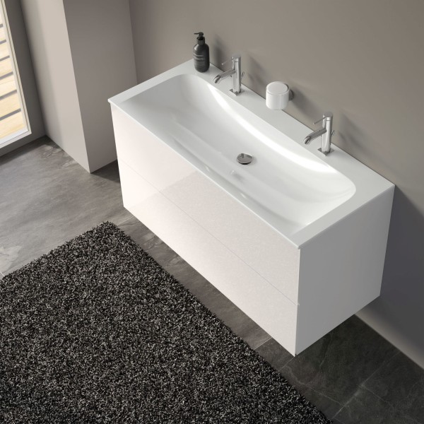 KEUCO Mimas Badmöbelset mit 2 Auszügen und Keramik-Doppelwaschtisch, 120 cm, 211503960004