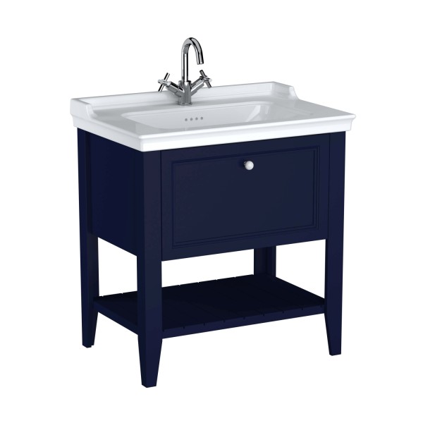 VitrA Valarte Set 80 cm Möbelwaschtisch + Waschtischunterschrank 1 Lade Stahlblau (Lack),65776