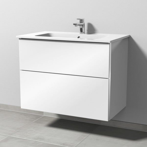 Sanipa 3way Waschtischunterbau zu Duravit ME by Starck Waschtisch mit 2 Auszügen, Weiß-Glanz