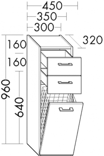 Burgbad Halbhochschrank Sys30 PG2 Echo 960x450x320 Weiß Hochglanz, UH4545461