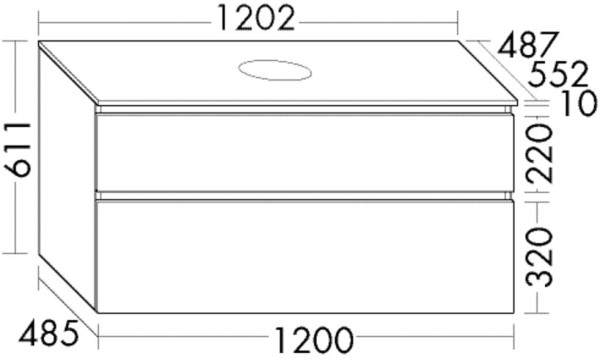 Burgbad Waschtischunterschrank Lin20 HGL 611x1202x552 Grau Hochglanz, WXOD120F5371
